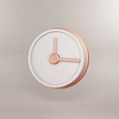 rose gold clock alert 3D icon illustrator.3D render ui ux concept.