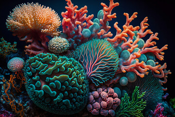 Naklejka na ściany i meble A vibrant and colorful coral reef teeming with marine life