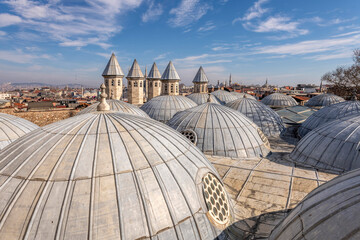 Fototapeta na wymiar Beyazit State Library in Fatih district of Istanbul, Turkey Domes and chimneys of Beyazit State Library