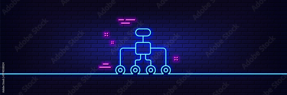 Poster neon light glow effect. restructuring line icon. business architecture sign. delegate symbol. 3d lin