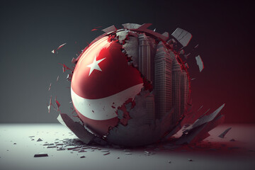 Fototapeta na wymiar Concept of earthquake in Turkey. Cracked earth and Turkey flag. Generative ai.