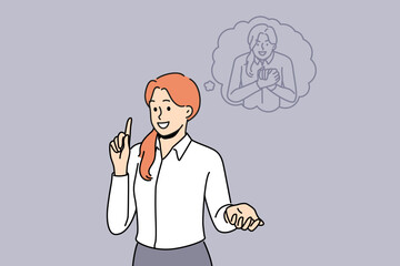 Angry inner self convince businesswoman in bad actions. Suspicious evil subconscious identity talk to female employee. Vector illustration. 