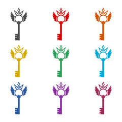 Royal king key crown logo icon isolated on white background. Set icons colorful