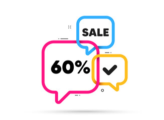 60 percent off sale tag. Ribbon bubble chat banner. Discount offer coupon. Discount offer price sign. Special offer symbol. Discount adhesive tag. Promo banner. Vector