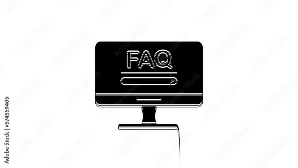 Poster black computer monitor with text faq information icon isolated on white background. frequently asked