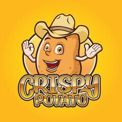 Baked Potato Logo Design. French Fries Mascot Design with Cowboy Hat