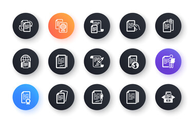 Documents icons set. Contract agreement, Copy files, Passport. CV interview, documents workflow, attachment clip icons. Change files, wrong document, bureaucracy and contract signature. Vector