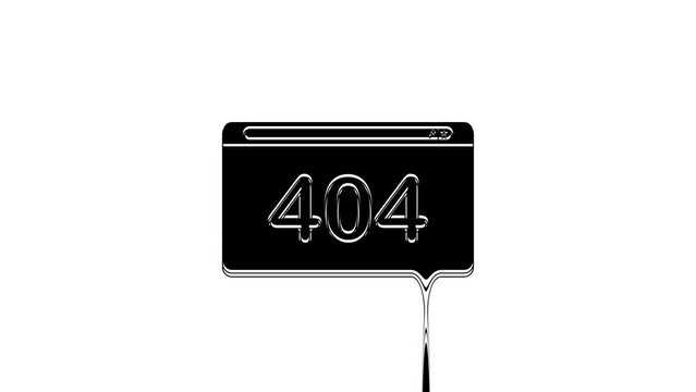 Black Page with a 404 error icon isolated on white background. Template reports that the page is not found. 4K Video motion graphic animation