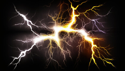 energy electricity lightnings on black background generative ai - obrazy, fototapety, plakaty