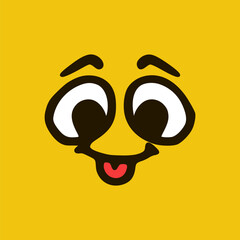 Funny face showing tongue. Cartoon face expressions. Doodle characters mouth and eyes illustration.