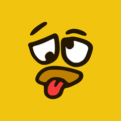 Sad Face shows tongue. Cartoon face expressions. Doodle characters mouth and eyes illustration.