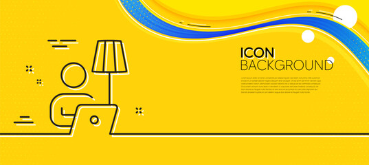 Naklejka na ściany i meble Floor lamp line icon. Abstract yellow background. Home light sign. Interior illuminate symbol. Minimal floor lamp line icon. Wave banner concept. Vector
