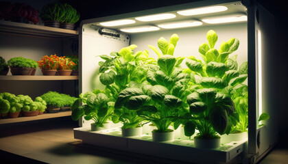 Fresh Vegetables are growing in indoor farm generative ai