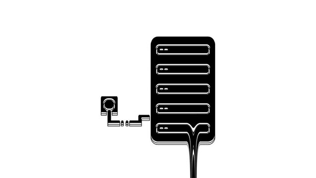 Black Server icon isolated on white background. Adjusting app, service concept, setting options, maintenance, repair, fixing. 4K Video motion graphic animation