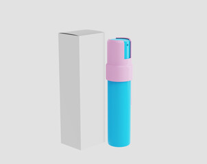 Spray bottle mockup. Aerosol can, cylinder deodorant. Metallic tube with plastic cap. 3d illustration