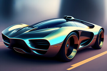 Neon futuristic electric car. Concept of future.