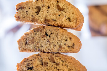 Stack of Biscotti cookies on the light background