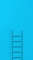 Blue staircase on blue background. Staircase stands vertically near wall. Way to success concept. Vertical image. 3d image. 3D rendering.