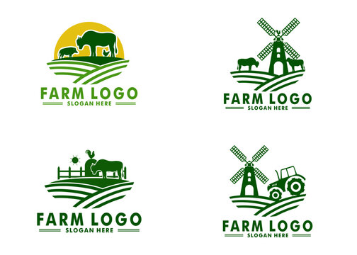Set of farm logo vector, livestock logo icon design