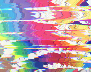 Glitch art, data error. Colorful abstract background. Glitchy distorted waveforms pattern created from a scan of color swatches.