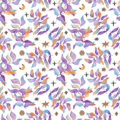 Colorful leaves. Watercolor illustration, seamless pattern