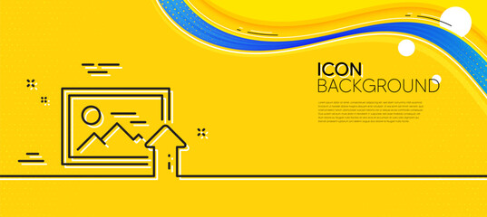 Naklejka na ściany i meble Upload photo line icon. Abstract yellow background. Image thumbnail sign. Picture placeholder symbol. Minimal upload photo line icon. Wave banner concept. Vector