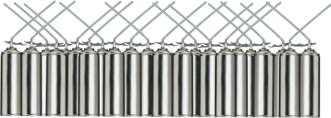 Several metal cylinders for mounting foam with a tube