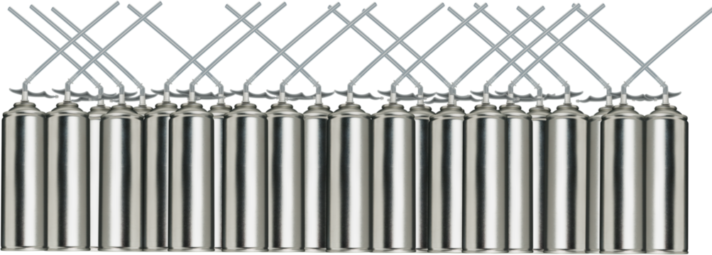 Several metal cylinders for mounting foam with a tube