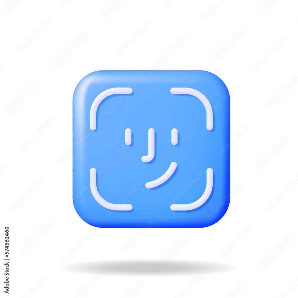 Poster 3d face recognition icon isolated. render biometric face id recognition. unlock via face scan system