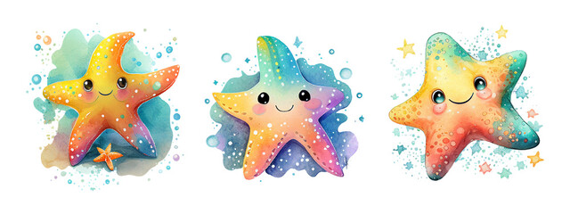 Cute Starfish Watercolor Clipart. Generative AI