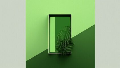 green abstract with plants, mirror