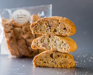 Stack of Biscotti cookies on the light background