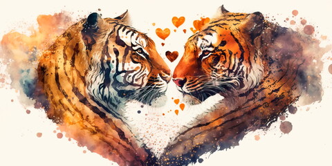Two tiger love each other, cats kiss, print for you Generative AI