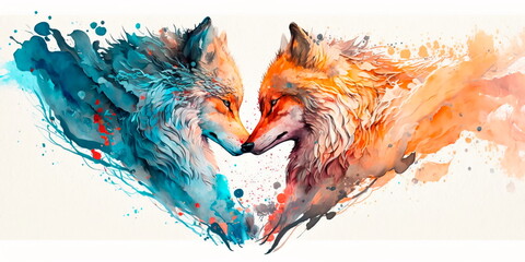 Two wolve love each other, cats kiss, print for you Generative AI