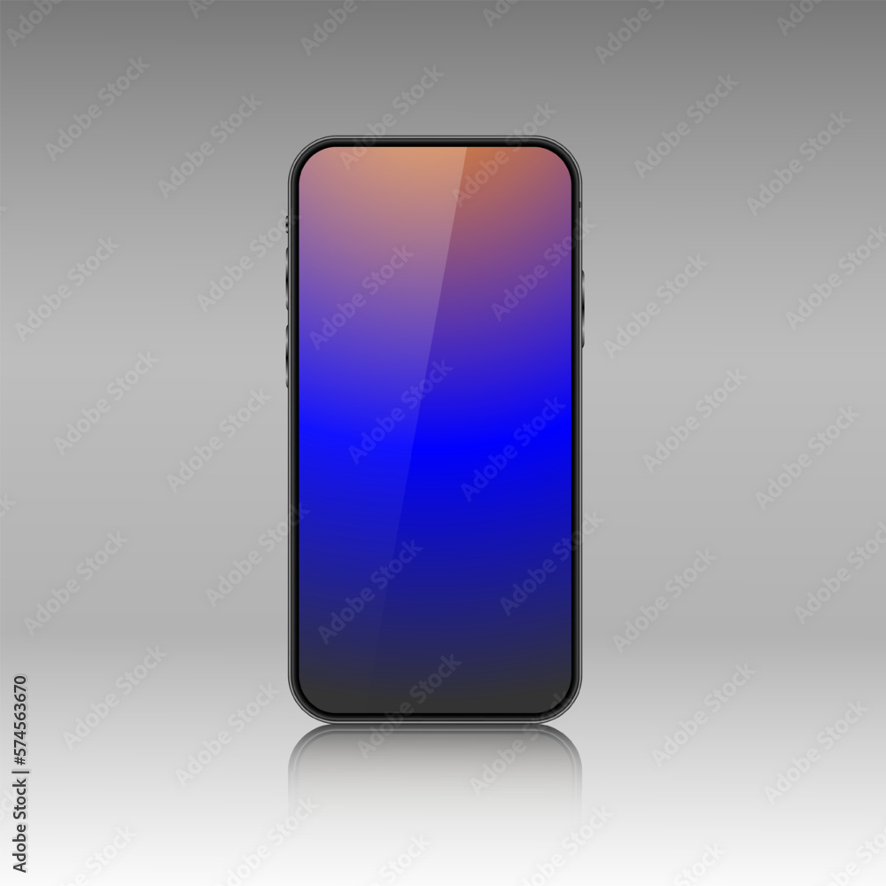 Fototapete a smartphone layout with a color gradient screen. realistic 3d mobile phone with shadow and glare on