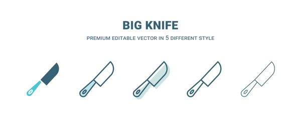 big knife icon in 5 different style. Outline, filled, two color, thin big knife icon isolated on white background. Editable vector can be used web and mobile