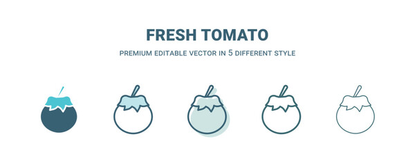 fresh tomato icon in 5 different style. Outline, filled, two color, thin fresh tomato icon isolated on white background. Editable vector can be used web and mobile