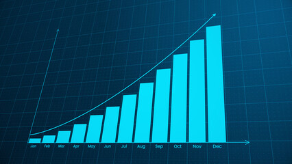 Bar chart for growing business progress by month. Developing company growth during the year. Computer  2D illustration.