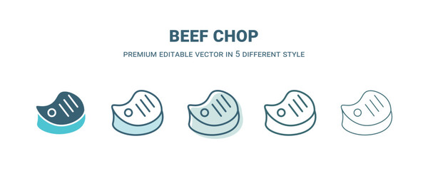 beef chop icon in 5 different style. Outline, filled, two color, thin beef chop icon isolated on white background. Editable vector can be used web and mobile