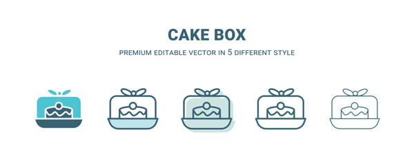 cake box icon in 5 different style. Outline, filled, two color, thin cake box icon isolated on white background. Editable vector can be used web and mobile