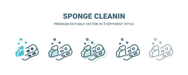 sponge cleanin icon in 5 different style. Outline, filled, two color, thin sponge cleanin icon isolated on white background. Editable vector can be used web and mobile