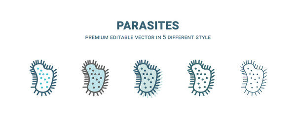 parasites icon in 5 different style. Outline, filled, two color, thin parasites icon isolated on white background. Editable vector can be used web and mobile