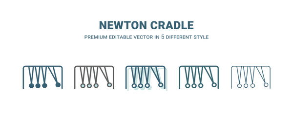 newton cradle icon in 5 different style. Outline, filled, two color, thin newton cradle icon isolated on white background. Editable vector can be used web and mobile