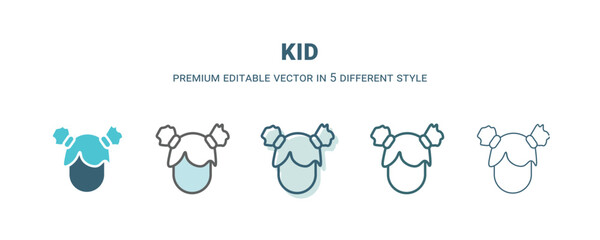 kid icon in 5 different style. Outline, filled, two color, thin kid icon isolated on white background. Editable vector can be used web and mobile