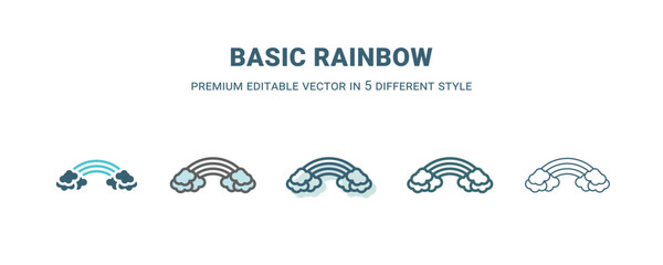 basic rainbow icon in 5 different style. Outline, filled, two color, thin basic rainbow icon isolated on white background. Editable vector can be used web and mobile