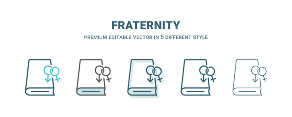 fraternity icon in 5 different style. Outline, filled, two color, thin fraternity icon isolated on white background. Editable vector can be used web and mobile