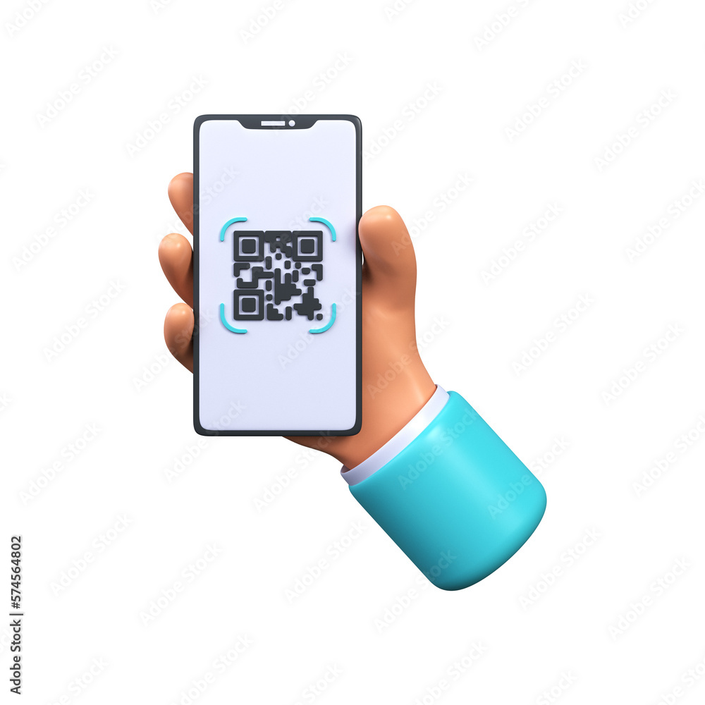 Poster scanning a qr code on a smartphone. qr code for payment. the mobile phone scans the qr code. 3d