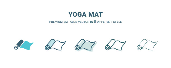 yoga mat icon in 5 different style. Outline, filled, two color, thin yoga mat icon isolated on white background. Editable vector can be used web and mobile