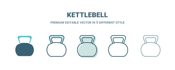 kettlebell icon in 5 different style. Outline, filled, two color, thin kettlebell icon isolated on white background. Editable vector can be used web and mobile