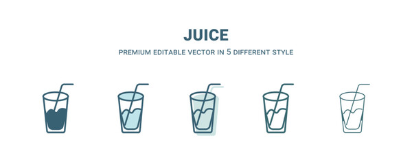 juice icon in 5 different style. Outline, filled, two color, thin juice icon isolated on white background. Editable vector can be used web and mobile